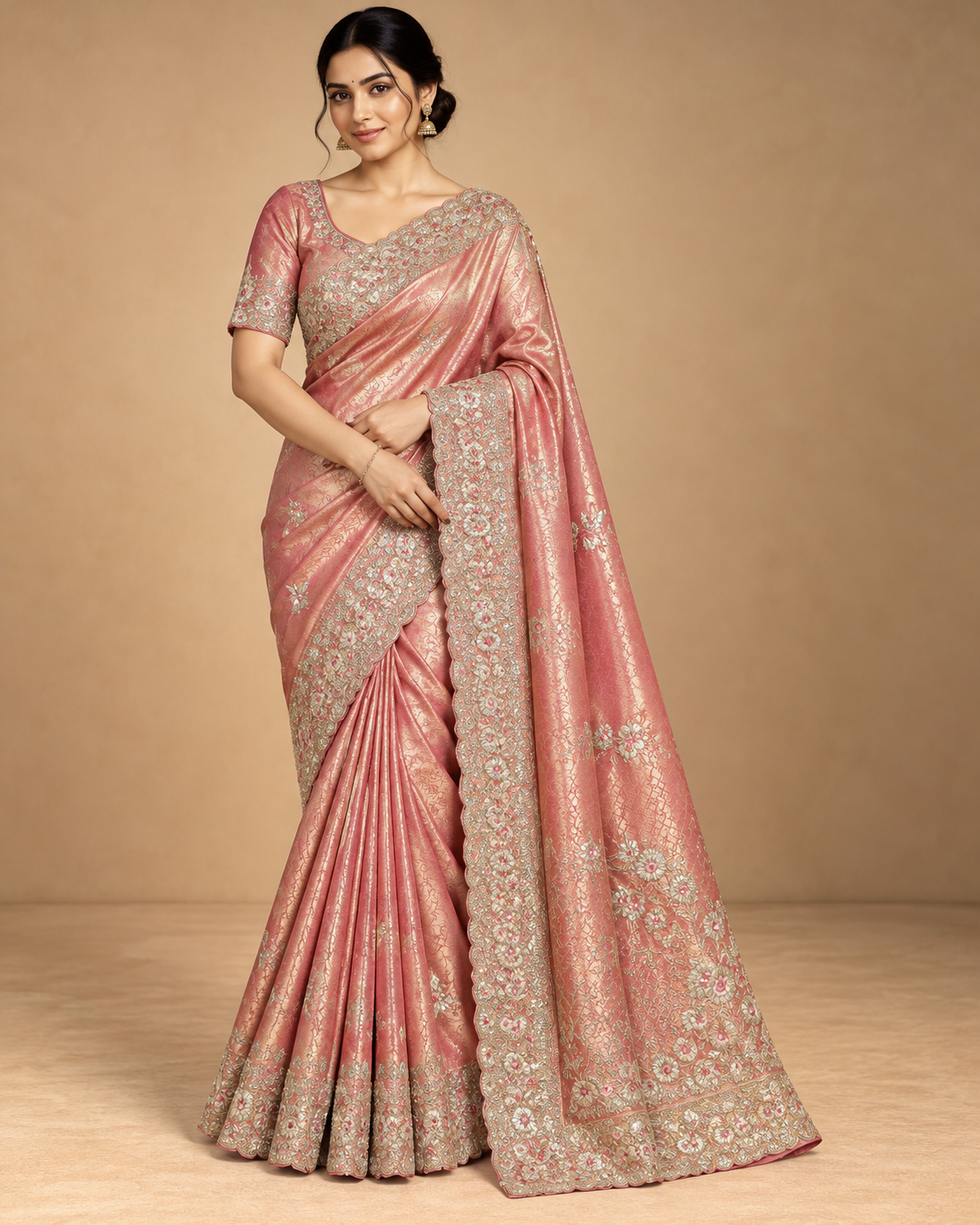 Rose Pink Banarasi Bridal Elegance